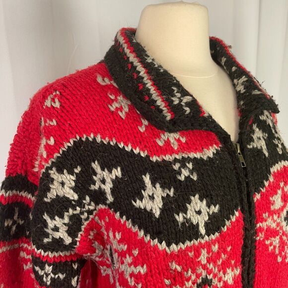 Paititi Woolens Co Full Zip Sweater Size Medium Red Fair Isle Alaska Chunky Knit - Picture 4 of 16